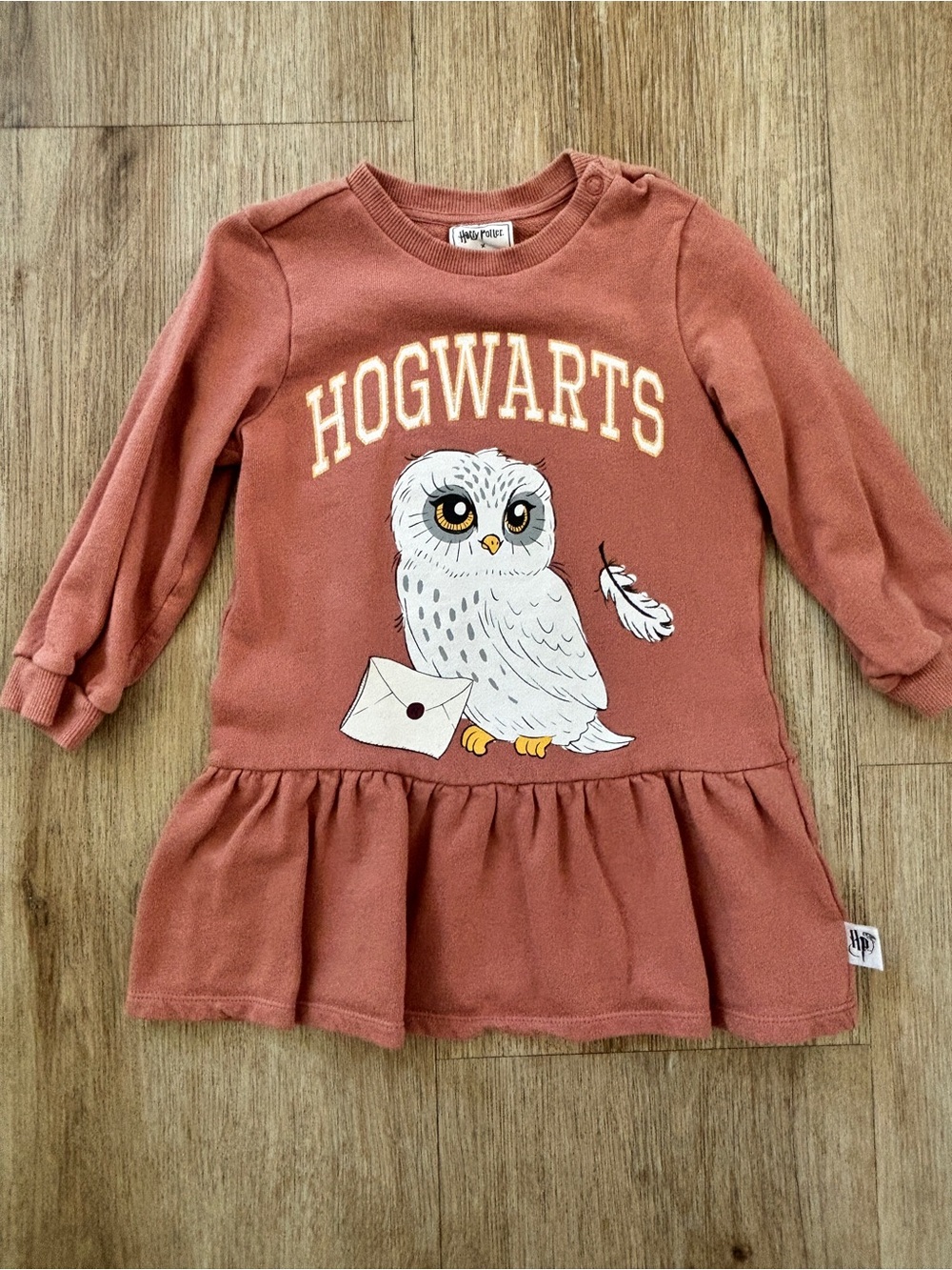 H&M Rust-Pink Hogwarts Owl Ruffle Dress